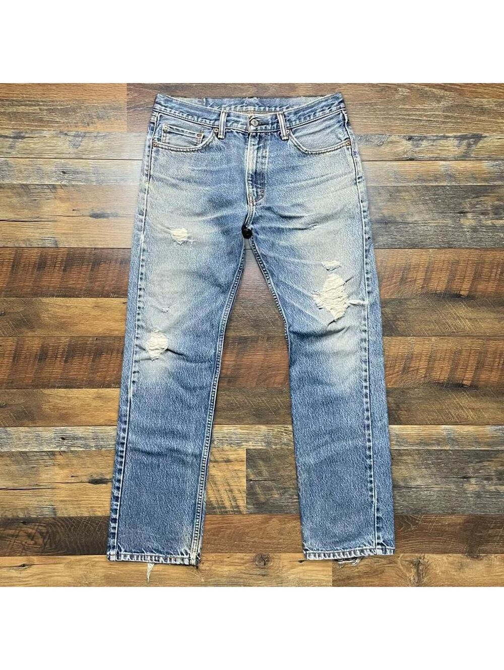 Levi's Distressed Light Wash Straight Leg Jeans Raw Hem Men's 34x30